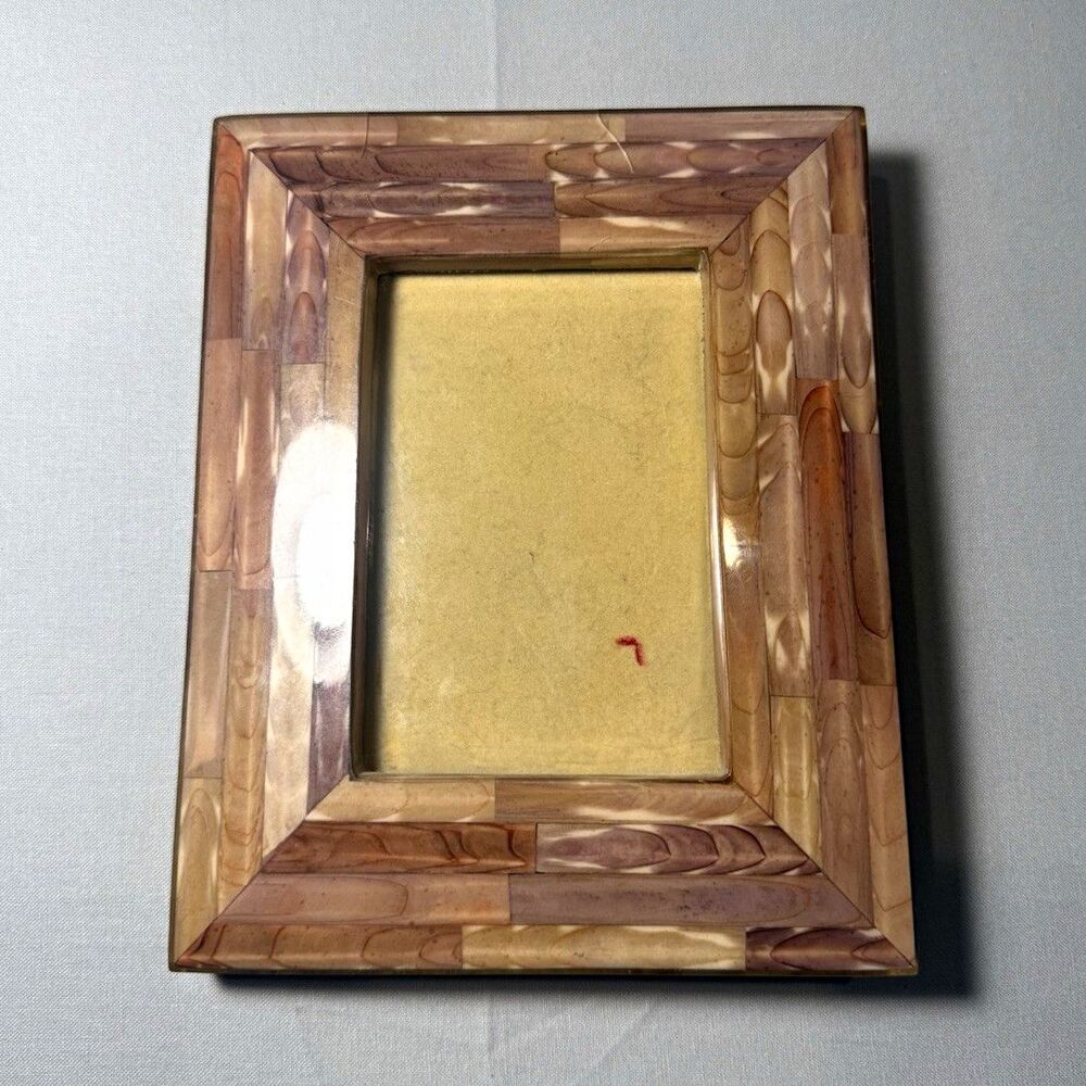 Vintage Style Mosaic Inlay Picture Frame Brown Tan 4x6 Tabletop Decor